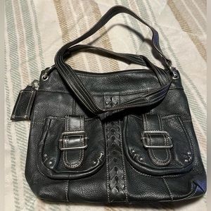 Tignanello black pebbled leather crossbody purse and wristlet